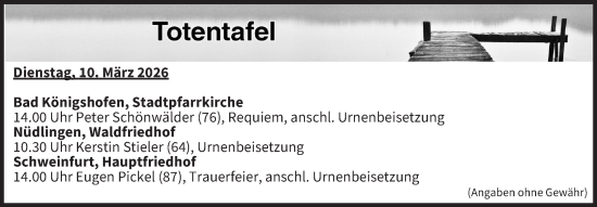 Anzeige von Totentafel vom 10.03.2026 von MGO