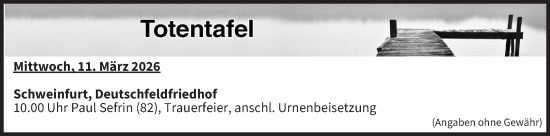 Anzeige von Totentafel vom 11.03.2026 von MGO