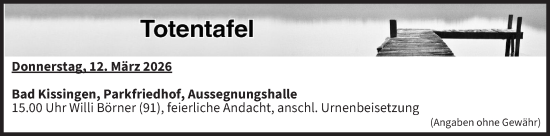 Anzeige von Totentafel vom 12.03.2026 von MGO