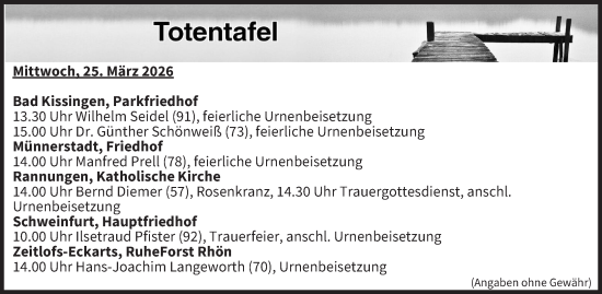 Anzeige von Totentafel vom 25.03.2026 von MGO