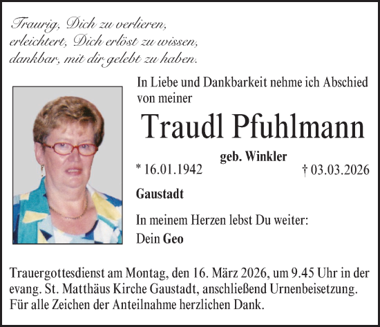 Anzeige von Traudl Pfuhlmann von MGO