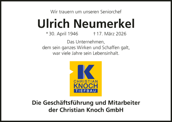 Anzeige von Ulrich Neumerkel von MGO