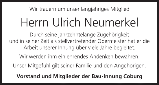 Anzeige von Ulrich Neumerkel von MGO
