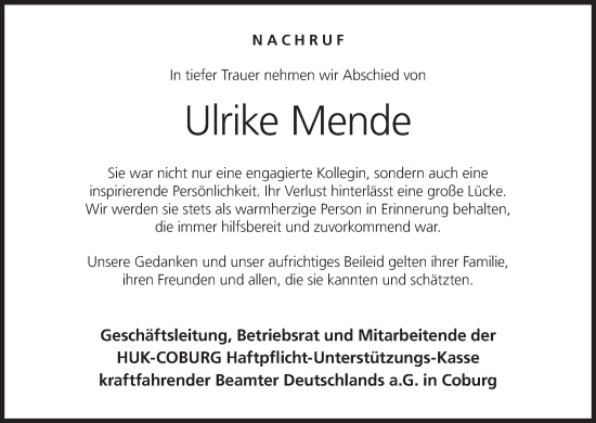Anzeige von Ulrike Mende von MGO