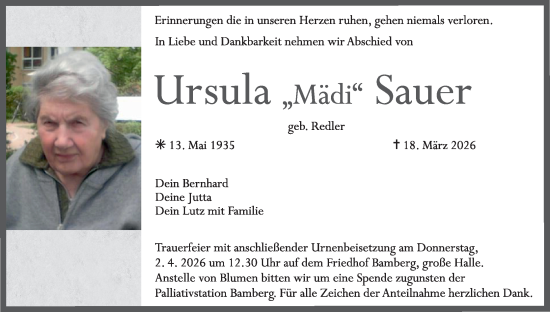 Anzeige von Ursula Sauer von MGO
