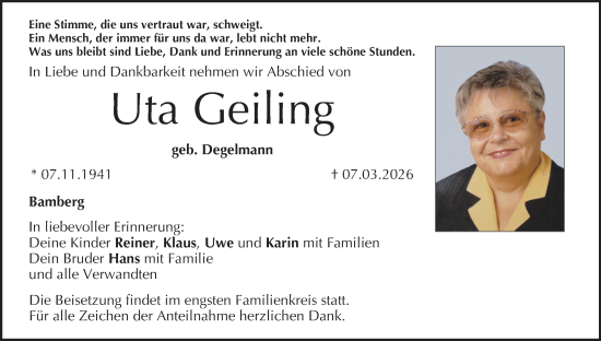 Anzeige von Uta Geiling von MGO