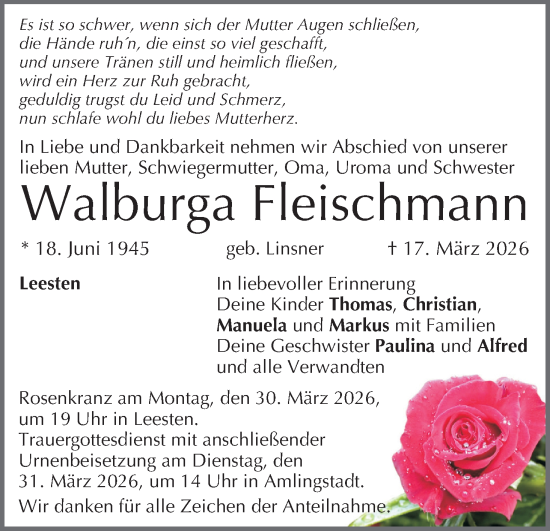 Anzeige von Walburga Fleischmann von MGO