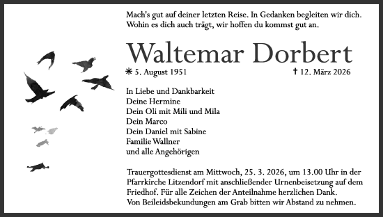 Anzeige von Waltemar Dorbert von MGO
