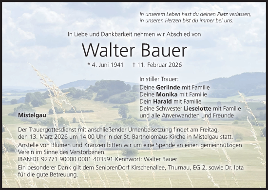 Anzeige von Walter Bauer von MGO