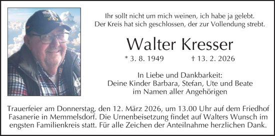 Anzeige von Walter Kresser von MGO