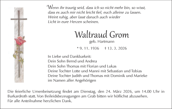 Anzeige von Waltraud Grom von MGO