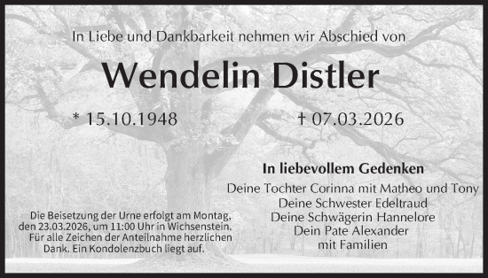 Anzeige von Wendelin Distler von MGO