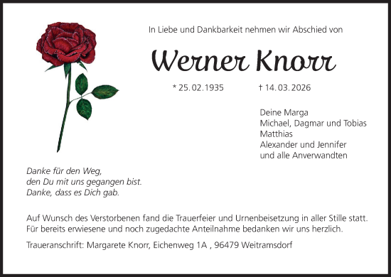 Anzeige von Werner Knorr von MGO