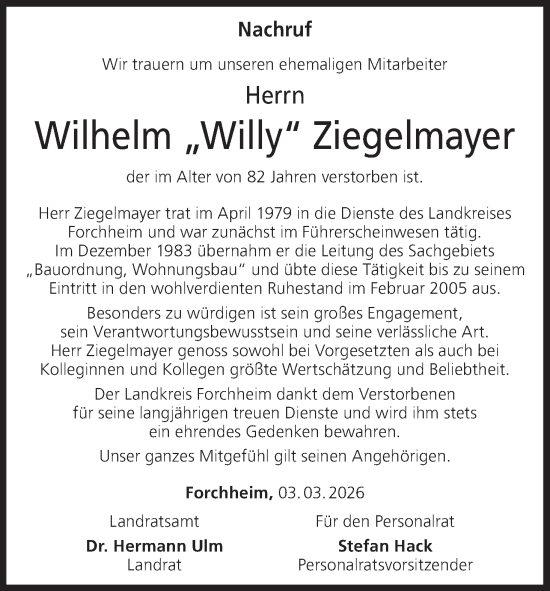 Anzeige von Wilhelm Ziegelmayer von MGO