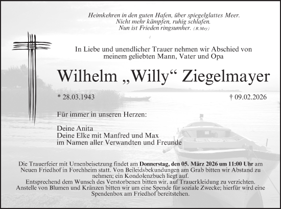 Anzeige von Wilhelm Ziegelmayer von MGO
