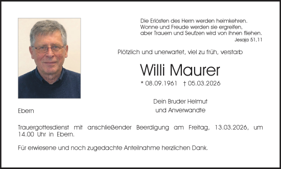 Anzeige von Willi Maurer von MGO