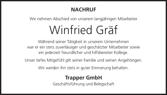Anzeige von Winfried Gräf von MGO