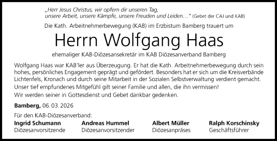 Anzeige von Wolfgang Haas von MGO