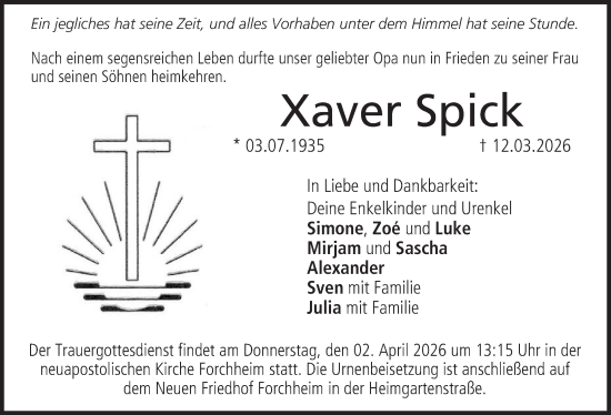 Anzeige von Xaver Spick von MGO