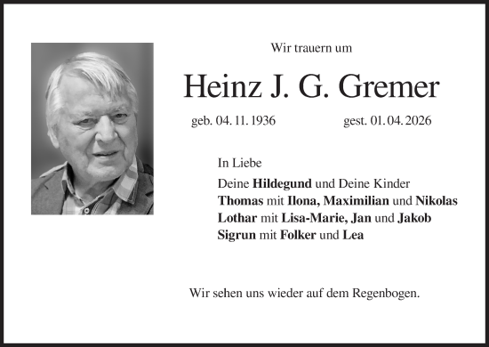 Anzeige von Heinz J. G. Gremer von MGO