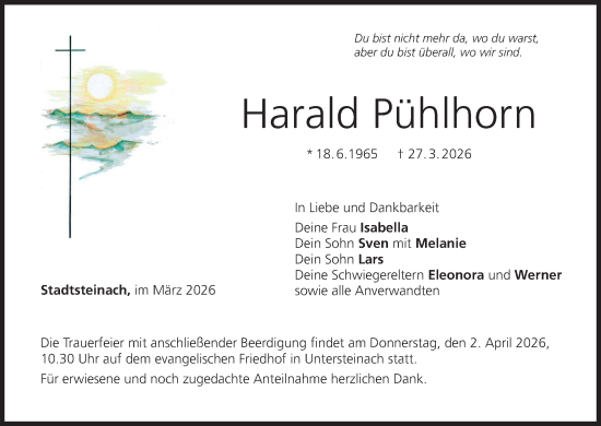 Anzeige von Harald Pühlhorn von Bayerischen Rundschau