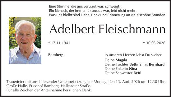 Anzeige von Adelbert Fleischmann von MGO