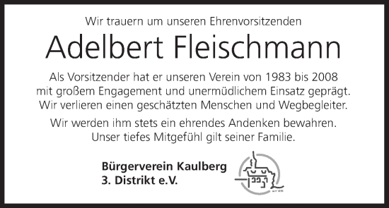 Anzeige von Adelbert Fleischmann von MGO