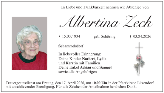 Anzeige von Albertina Zeck von MGO