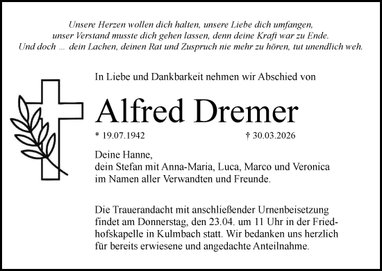 Anzeige von Alfred Dremer von MGO