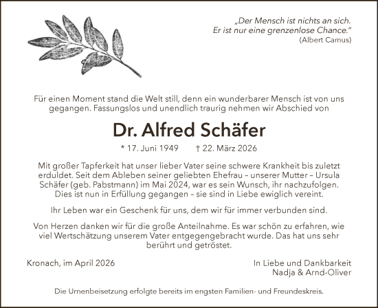 Anzeige von Alfred Schäfer von MGO
