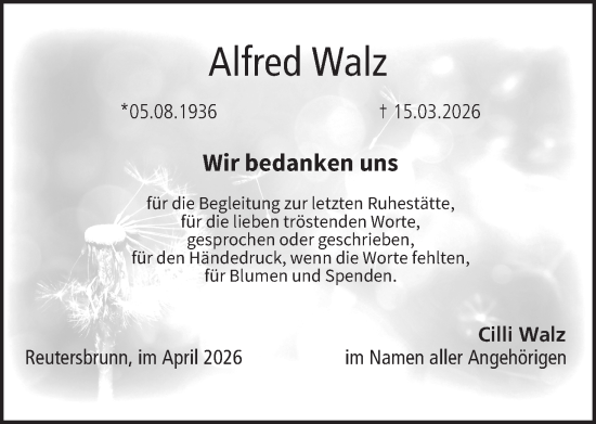 Anzeige von Alfred Walz von MGO