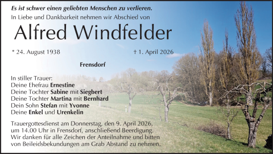 Anzeige von Alfred Windfelder von MGO