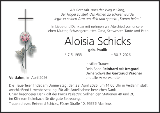 Anzeige von Aloisia Schicks von MGO