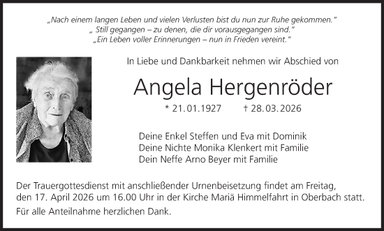 Anzeige von Angela Hergenröder von MGO