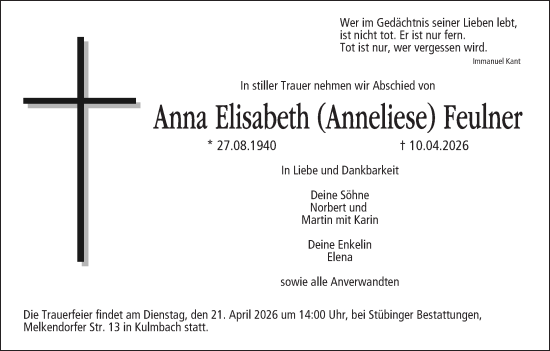 Anzeige von Anna Elisabeth Feulner von MGO