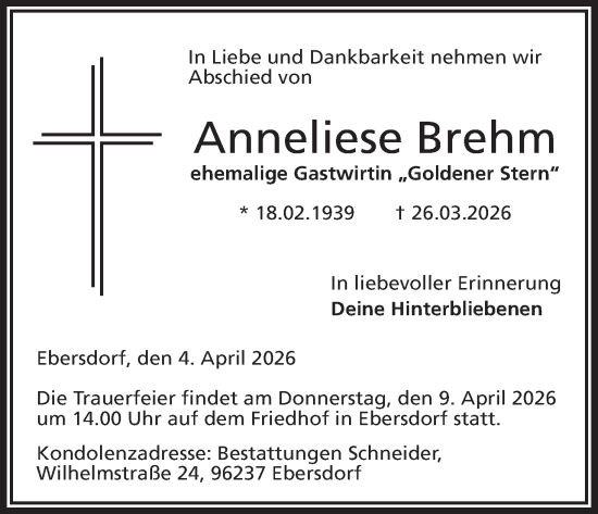 Anzeige von Anneliese Brehm von MGO