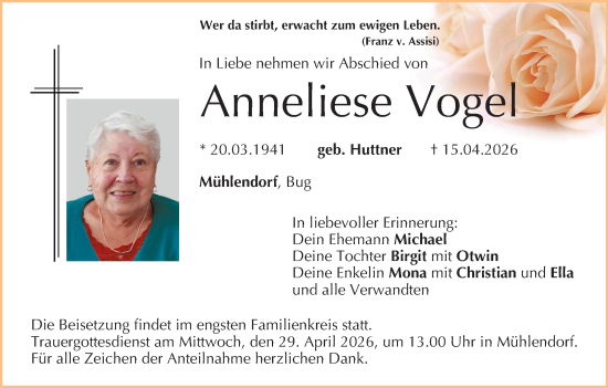Anzeige von Anneliese Vogel von MGO