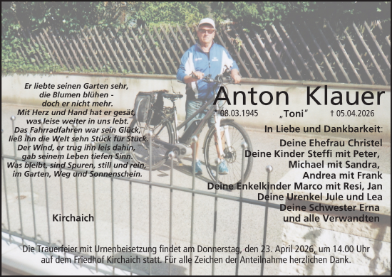 Anzeige von Anton Klauer von MGO