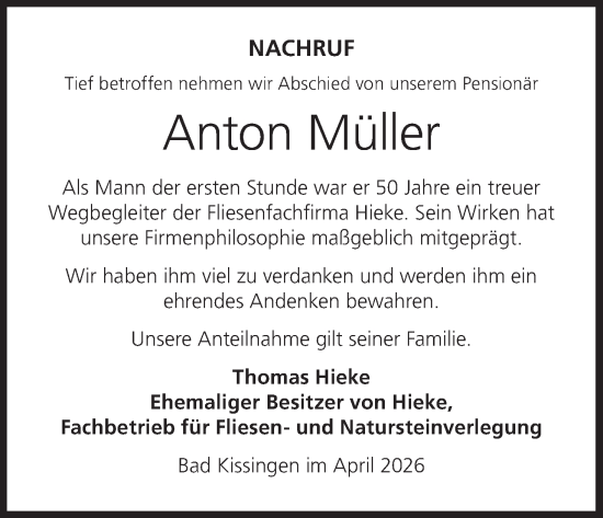 Anzeige von Anton Müller von MGO