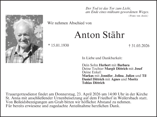 Anzeige von Anton Stähr von MGO