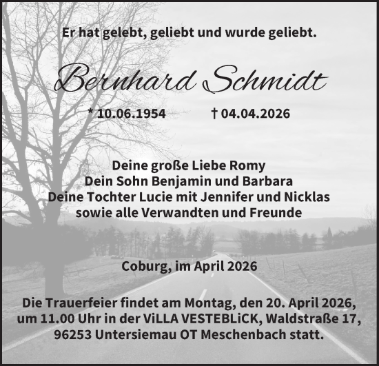 Anzeige von Bernhard Schmidt von MGO