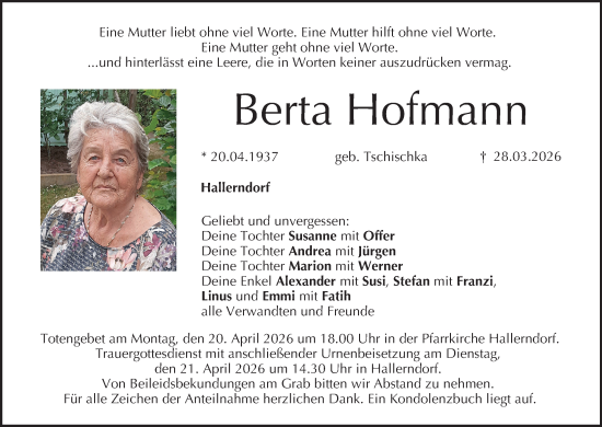 Anzeige von Berta Hofmann von MGO