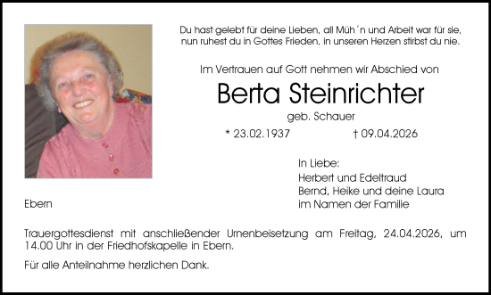 Anzeige von Berta Steinrichter von MGO