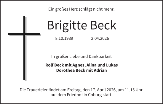Anzeige von Brigitte Beck von MGO