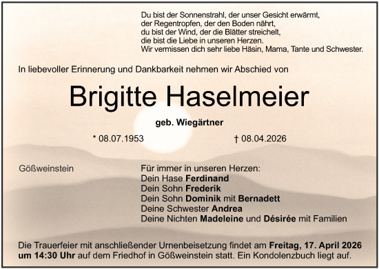 Anzeige von Brigitte Haselmeier von MGO
