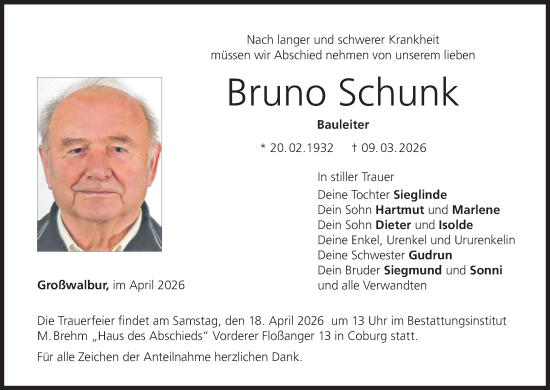 Anzeige von Bruno Schunk von MGO