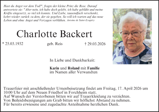 Anzeige von Charlotte Backert von MGO