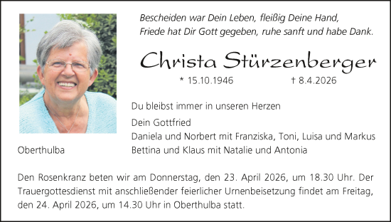 Anzeige von Christa Stürzenberger von MGO