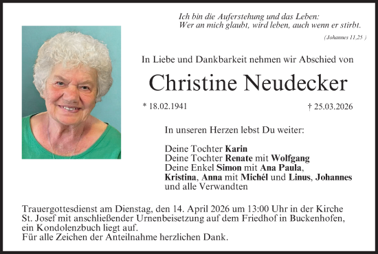 Anzeige von Christine Neudecker von MGO