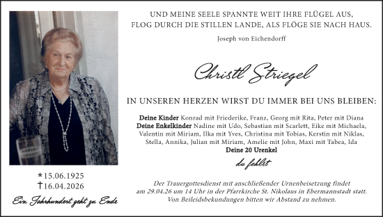 Anzeige von Christl Striegel von MGO